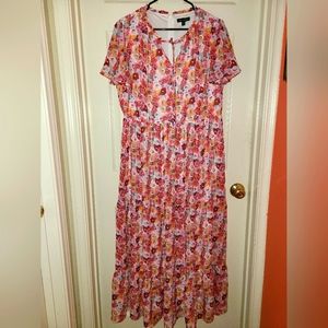 Lane Bryant Floral Short Sleeve Chiffon Tiered Maxi Dress Size 14/16